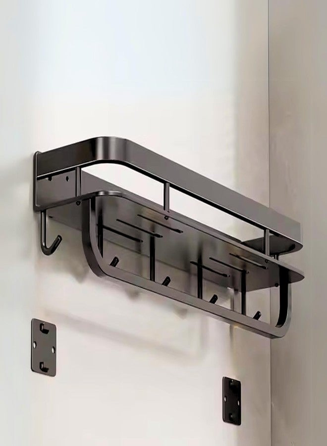 هوم إسنشالز رف مناشف معدني جداري من هوم إسينشالز | منظم حمام متعدد الاستخدامات مع 5 خطافات وحامل شامبو | رف متين وموفر للمساحة للمناشف وأدوات النظافة الشخصية والإكسسوارات - Image 1